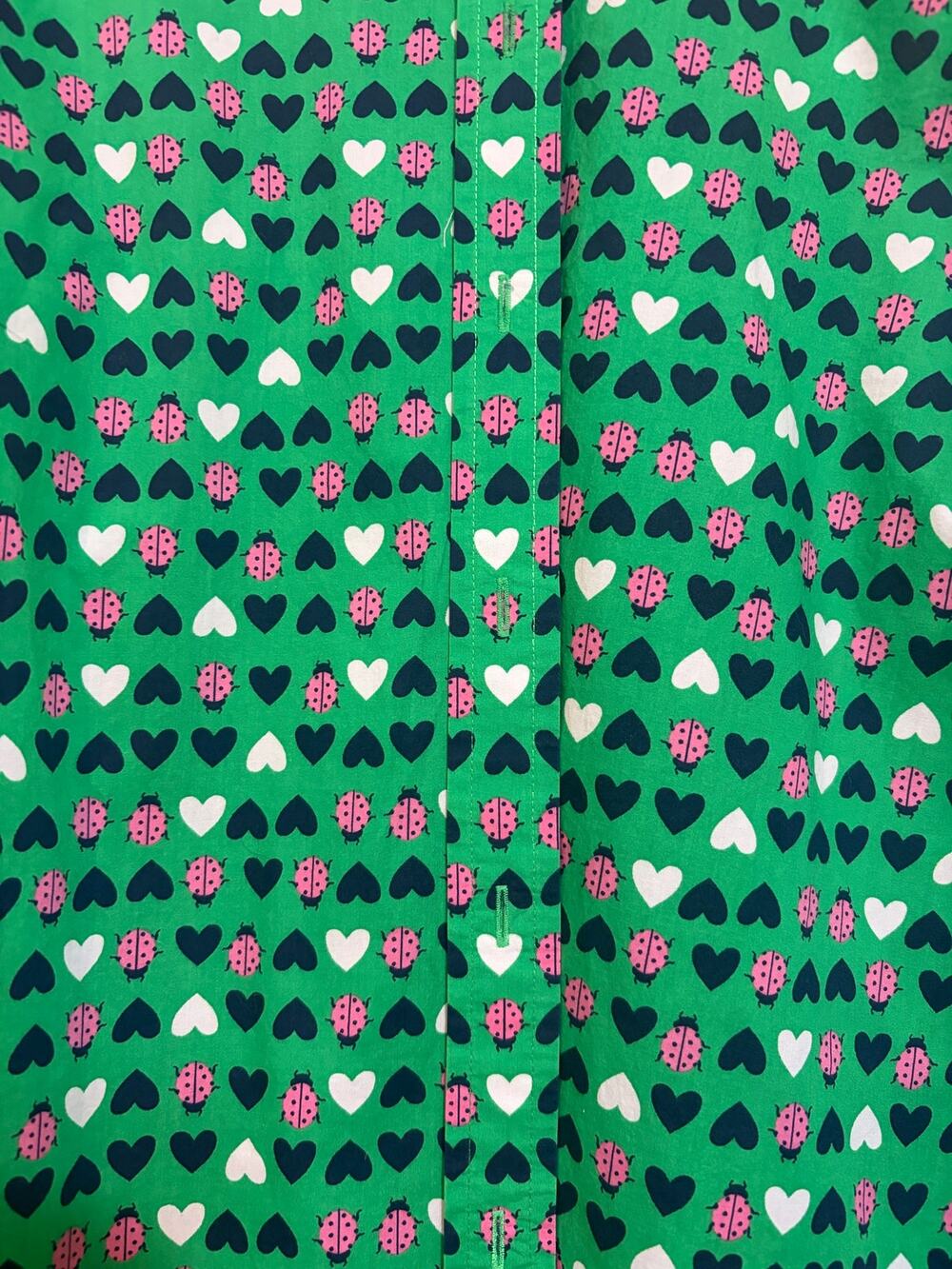 Talbots XL Green Ladybug Heart Print Button Front Shirt 100% Cotton Preppy